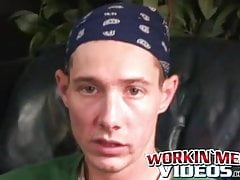 Rough gay shows off his body and big cock while masturbating