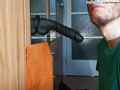 Huge 8 inch dildo deepthroat and cum