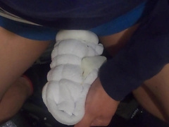 Asian carpenter wanks with his handmade towel Onaho