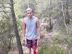 Naughty jock Sam Carter masturbates and gives buddy handjob