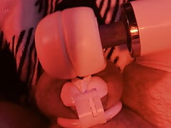 Extracting Cum in Small Pink Pussy Cage with Vibe