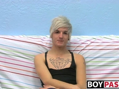 Tattooed smooth teen Austin moans during hot masturbation