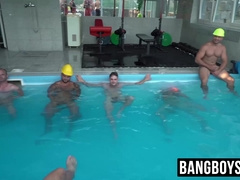 Huge cock rock hard hunks group bareback fun by the pool