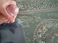 Blowing my load onto a glass table