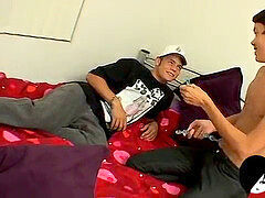 Wild gay gargles and rails giant hairy pecker like a pro