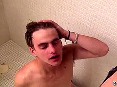 light-haired twunk fucked under a hot shower after golden showers