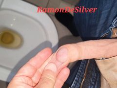 Master Ramon pisses in hot jeans and golden silk shorts