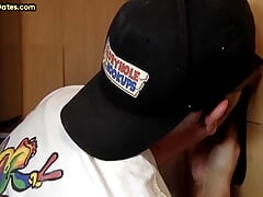 Gloryhole BJ DILF sucks fat black dick with his eager mouth