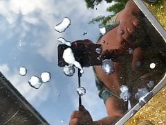 Pantyhose outdoor peeing and cumshot