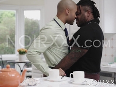 Bald guy Xavier Zane sprays his white cum while I fuck him hardcore