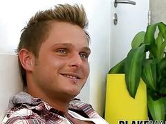 British twink jerks off during interview