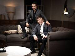 Well suited man fucks his bitch on the couch