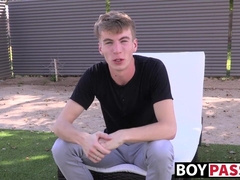 Interview before self touching and showering for young man