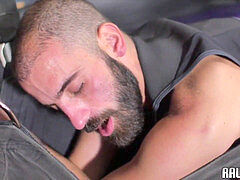 Rimmed hairy man poked and caked with jizz