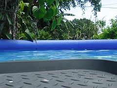 Fat belly in the pool