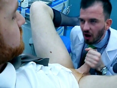 Male doctor fucks tight patient in the ass and comes on his dick