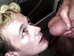 Dashing blonde boy fitted with huge inches after a strong blowjob