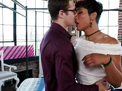Tattooed hunk is fucking an ebony transgender slut