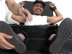 Ebony stud bound and tickled with no mercy