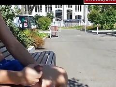 An exhibitionist jerked off dangerously on a park bench