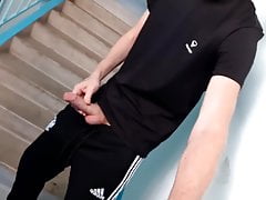 skinny russian lad wanks and cums in trackies