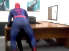 spiderman smashes robber he finds in an office