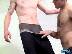 Tall lad luvs to be on top while his pal deepthroats and jerks