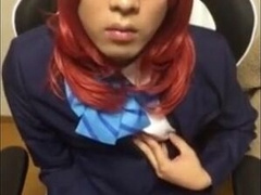 Asian Crossdresser Strokes Solo