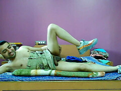 Hot crossdresser boy in skirt and shirt getting nude on webcam