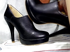 Cum in Black Leather Ankle Boots