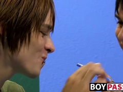 Young gays play with body paint before rough anal pounding